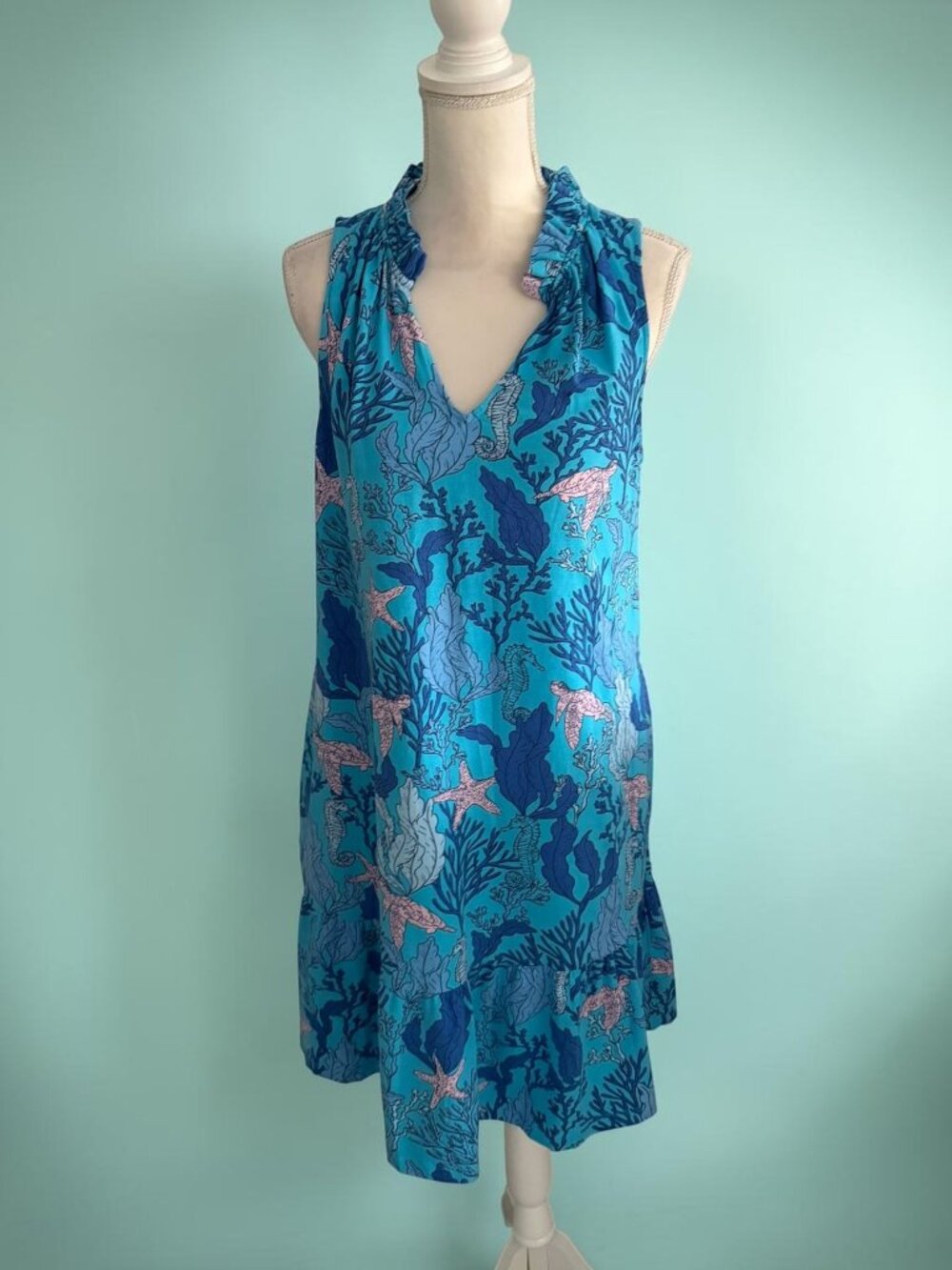 PAPPAGALLO Sea Turtle Blue Sun Dress Size Large